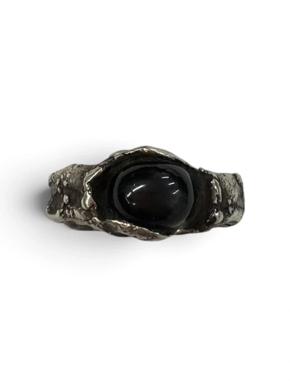 Gaspard Hex Paris 925 Sterling Silver Black Onyx Sculptural Ring Size 10.25
